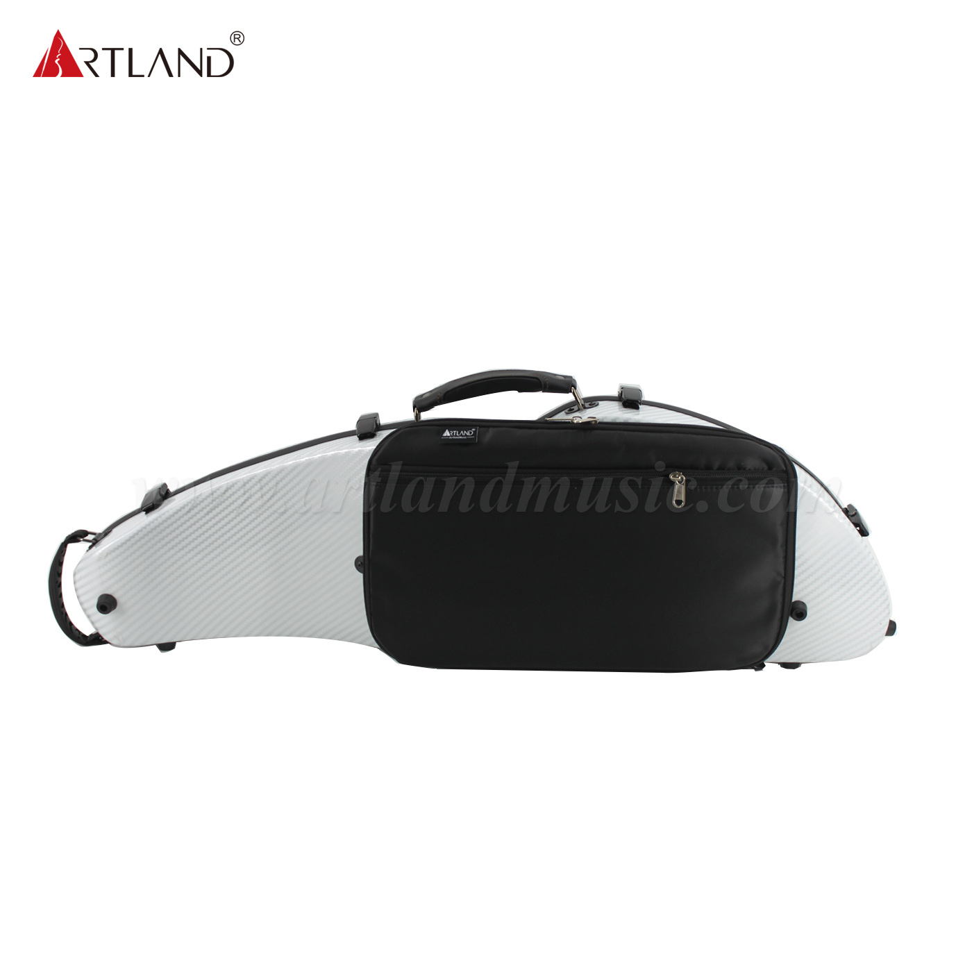 Weißer mondförmiger Geigenkoffer aus Kohlefaserverbundwerkstoff mit Büchertasche (SVC204P) 