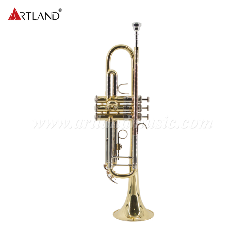 Professionelles Blechblasinstrument, Trompete aus massivem Gelbmessing mit Koffer (ATR8336)