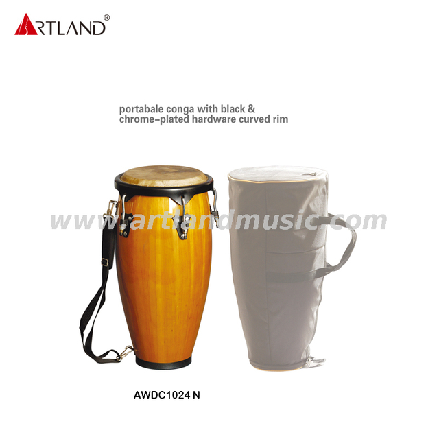 Tragbare Conga mit gebogenem Rand aus schwarzer und verchromter Hardware (AWDC1024N)