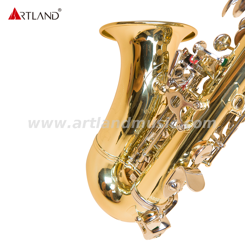 Handgraviertes gebogenes Sopransaxophon mit Goldlack und Nickelklappe ASS3506D