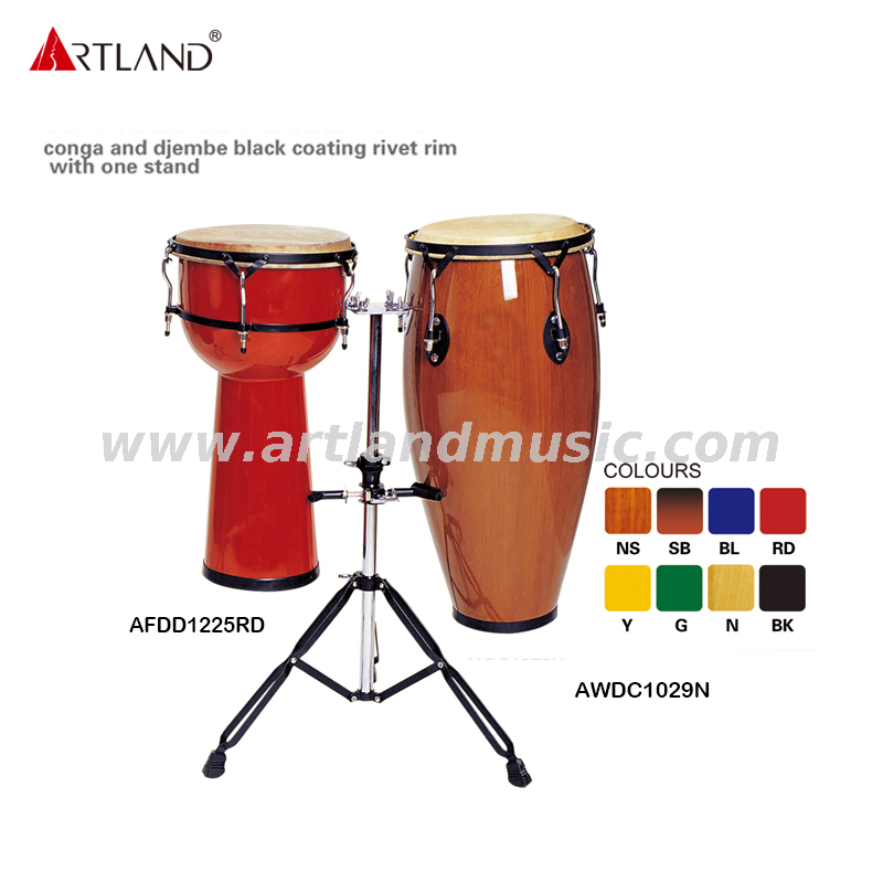 Conga und Djembe schwarz beschichteter Nietenrand mit einem Ständer (AWDC1029N)