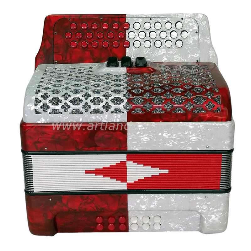 34 Tasten, 12 Bässe, diatonisches Akkordeon, Weiß (BAT3412G), 3 Chorus, 9 Farben