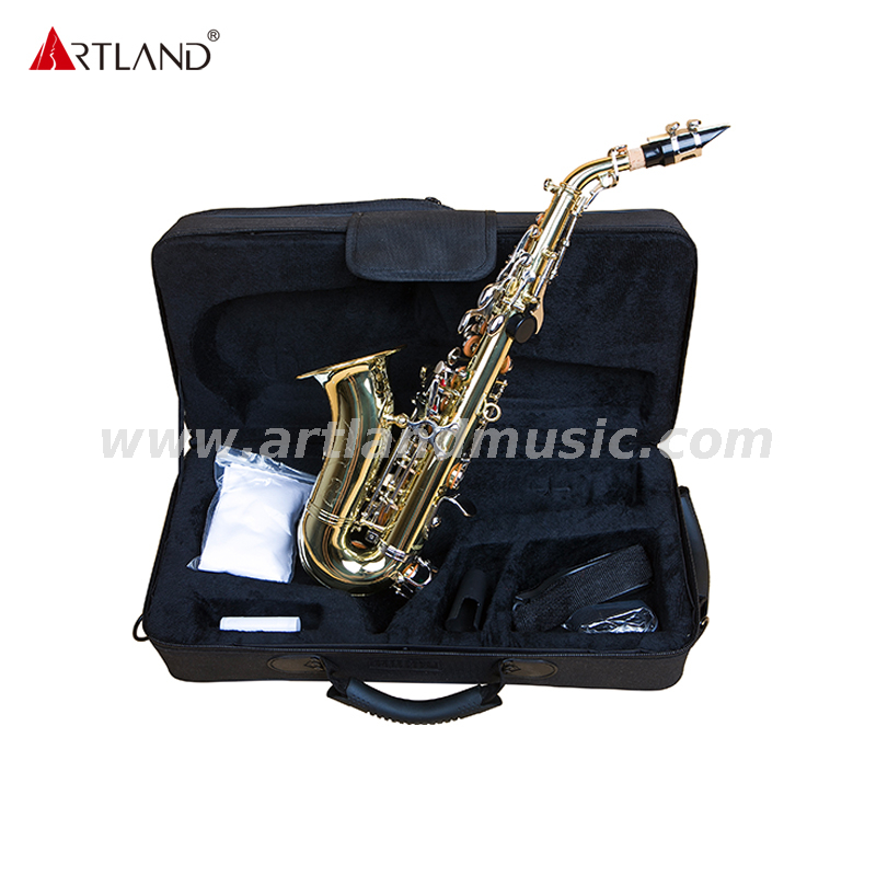 Handgraviertes gebogenes Sopransaxophon mit Goldlack und Nickelklappe ASS3506D