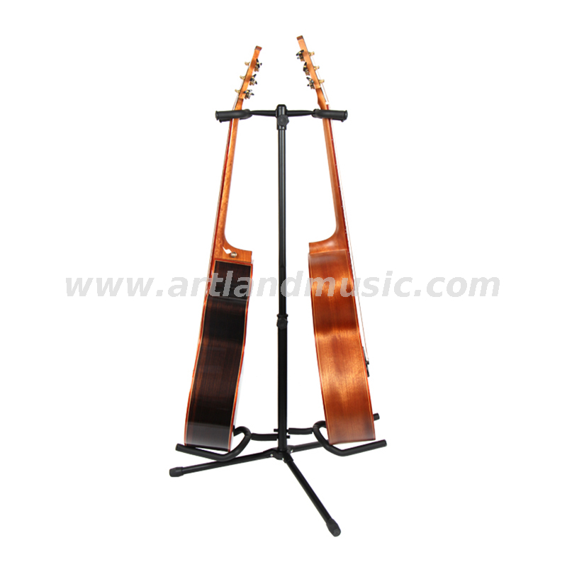 Doppelkopf-Holzgitarren-Bodenrahmen, E-Gitarre, Folk-Instrument, Doppelkopf-Vertikalständer (AGS302-2)