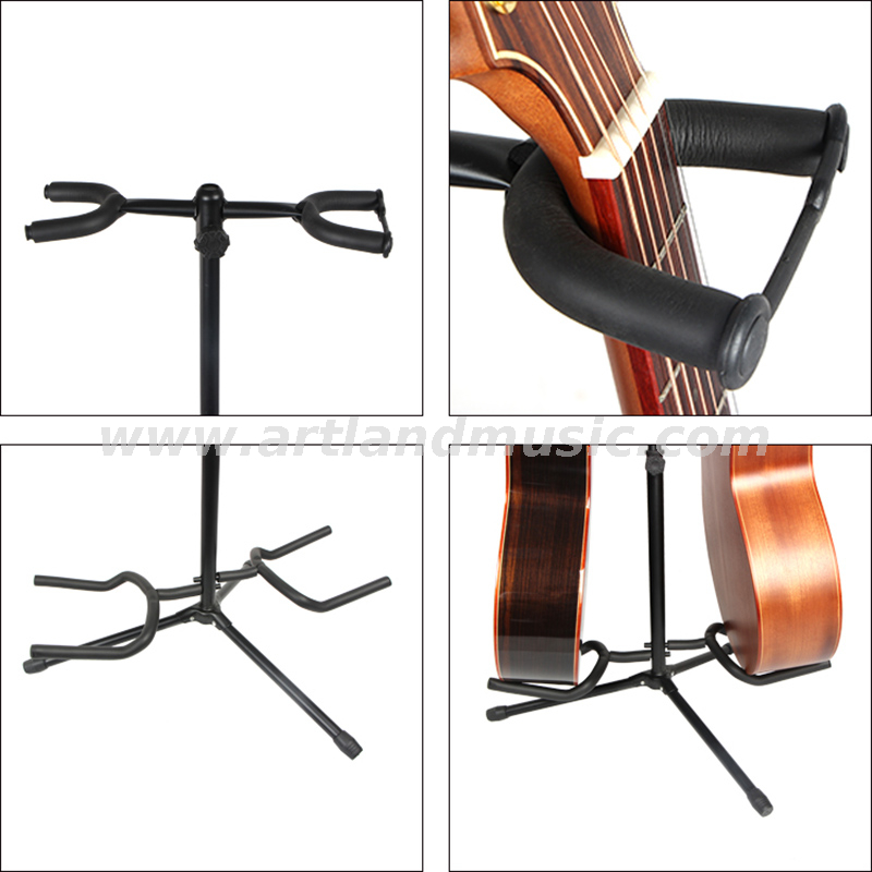Doppelkopf-Holzgitarren-Bodenrahmen, E-Gitarre, Folk-Instrument, Doppelkopf-Vertikalständer (AGS302-2)