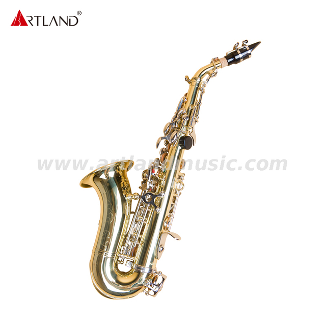 Handgraviertes gebogenes Sopransaxophon mit Goldlack und Nickelklappe ASS3506D