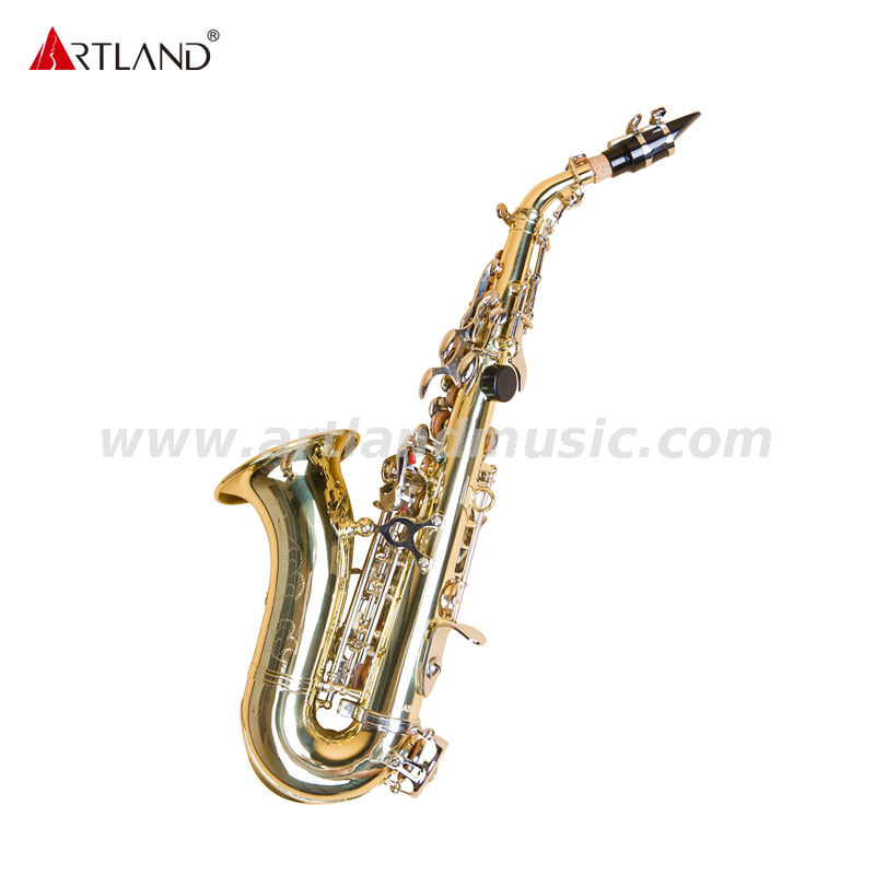 Handgraviertes gebogenes Sopransaxophon mit Goldlack und Nickelklappe ASS3506D